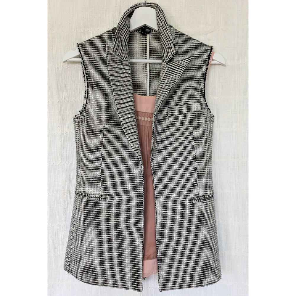 Theory Guided Eldora Vest Black White Tweed Sleeveless Open Cotton Blend